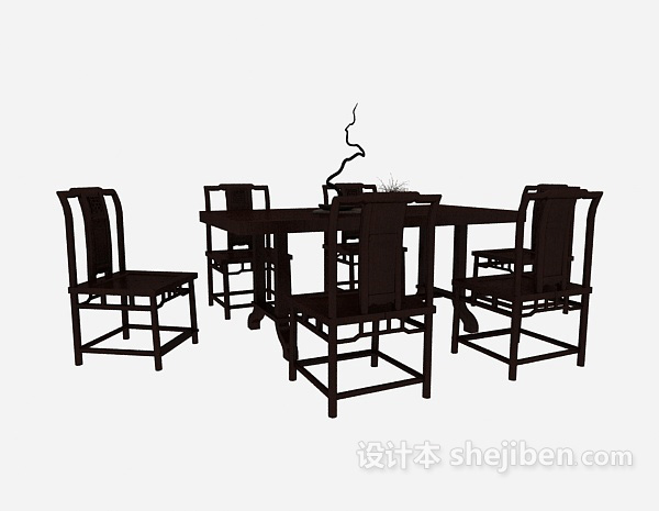 免费中式实木餐桌餐椅3d模型下载