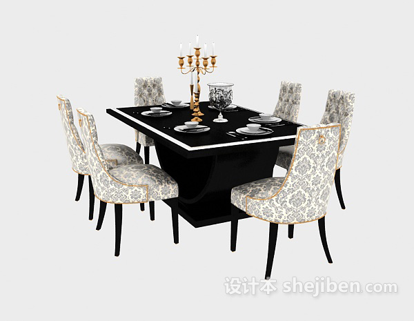 其它美式餐桌餐椅3d模型下载