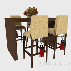 传统精致桌椅组合3d模型下载