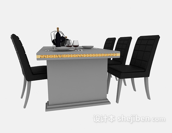 家居木质餐桌3d模型下载