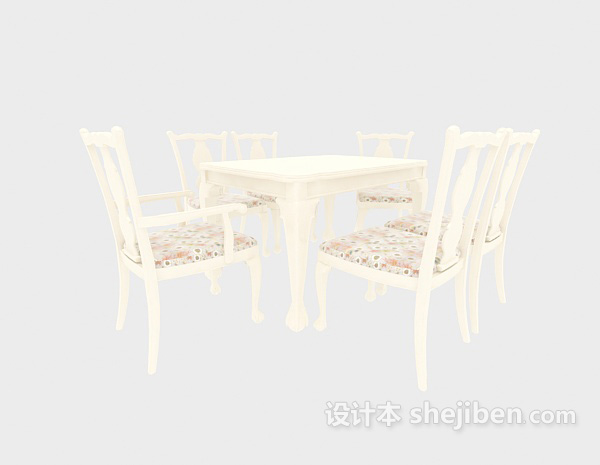 白色家居实木餐桌3d模型下载