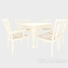 白色家居实木餐桌3d模型下载