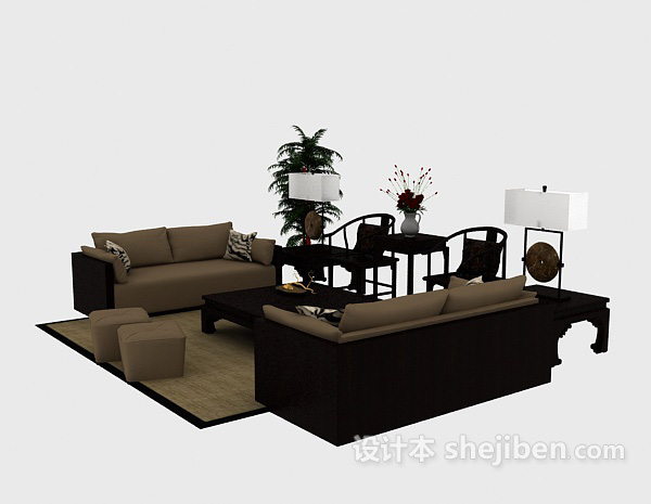 中式 组合沙发3d模型下载