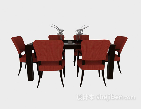 东南亚风格简约时尚木质桌椅3d模型下载