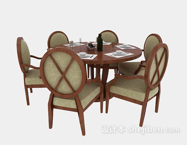 美式风格餐桌椅组合3d模型下载