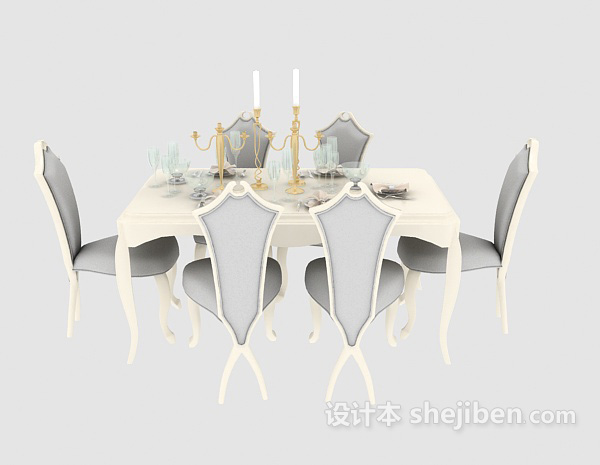 白色欧式家居餐桌3d模型下载