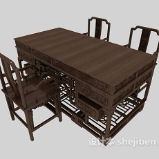 中式实木条案书桌3d模型下载