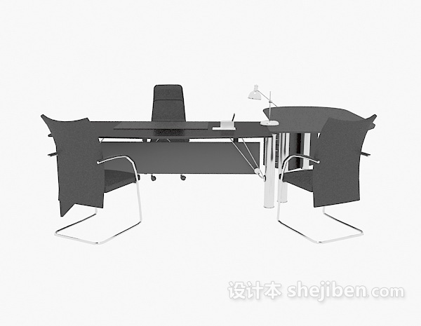 现代风格黑色简约办公桌椅3d模型下载