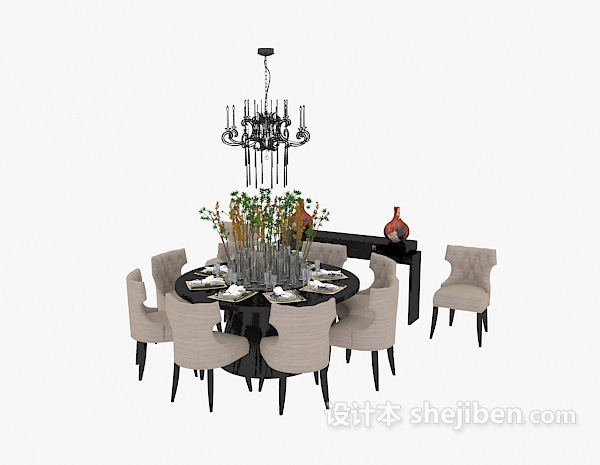 免费美式风格家居餐桌椅3d模型下载
