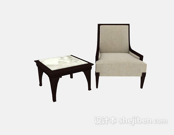 东南亚风格单人沙发、边桌组合3d模型下载