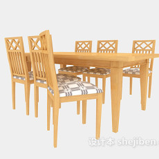 实木家居桌椅组合3d模型下载