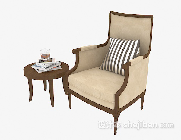 免费实木休闲椅、边桌组合3d模型下载
