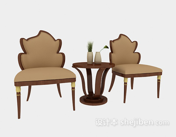 休闲中式桌椅组合3d模型下载