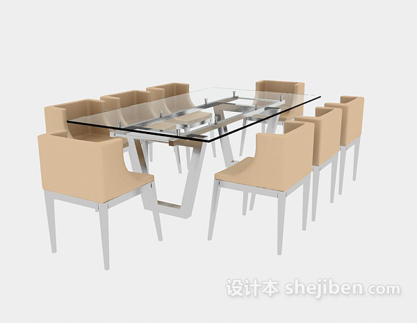 现代玻璃餐桌椅3d模型下载