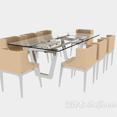 现代玻璃餐桌椅3d模型下载