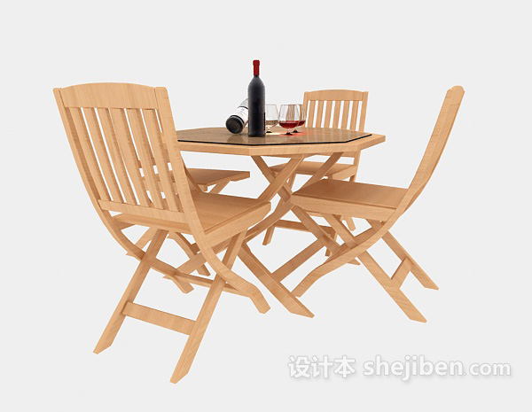 田园简约餐桌椅3d模型下载