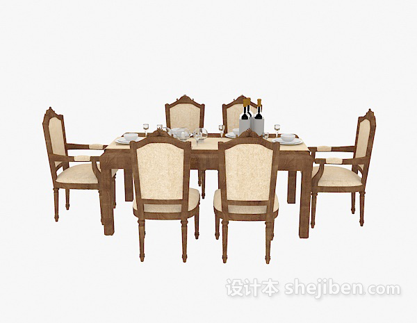 其它美式家具餐桌椅3d模型下载