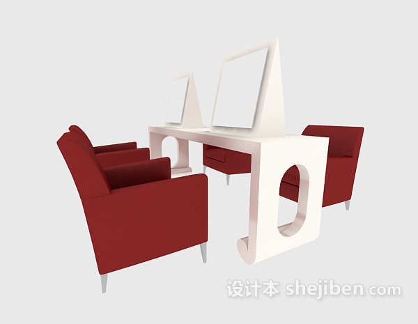 美容院桌椅组合3d模型下载