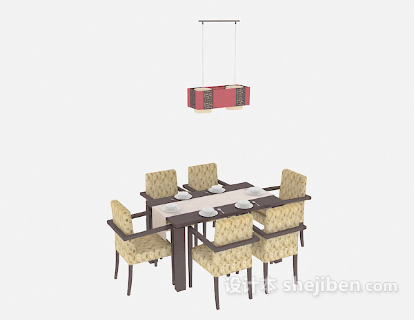 免费现代家庭实木餐桌3d模型下载