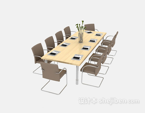 简约实木会议桌3d模型下载