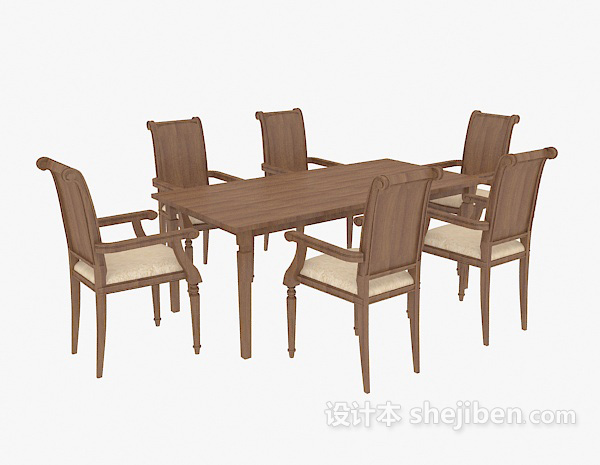 免费田园简易桌椅组合3d模型下载