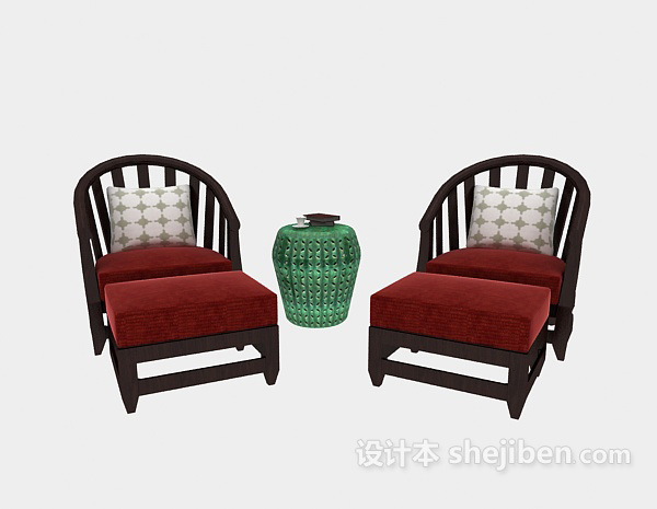 中式风格新中式休闲椅凳3d模型下载