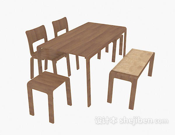 田园风格田园实木餐桌椅组合3d模型下载