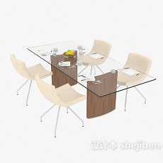 玻璃餐桌椅组合3d模型下载
