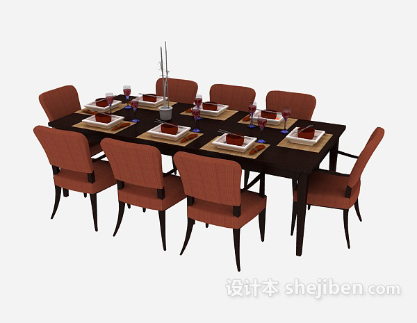 其它美式简约餐桌餐椅3d模型下载
