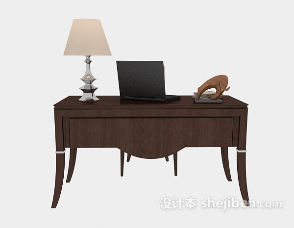 免费家庭实木书桌椅3d模型下载