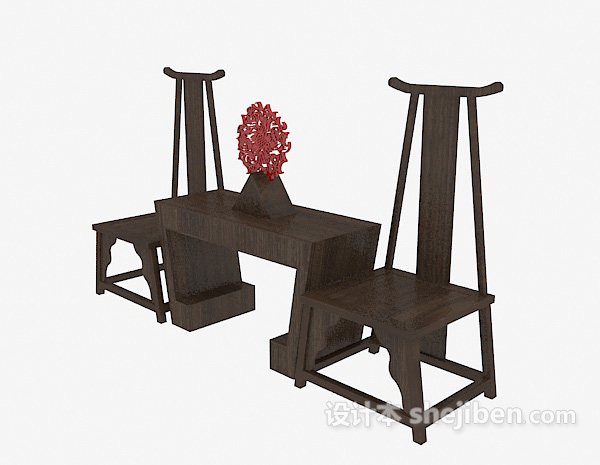 中式棕色实木桌椅