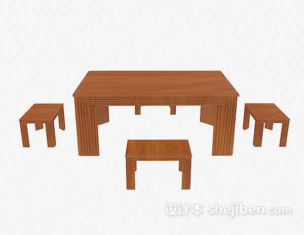 现代风格实木方桌3d模型下载