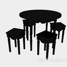 美式黑色实木桌椅3d模型下载