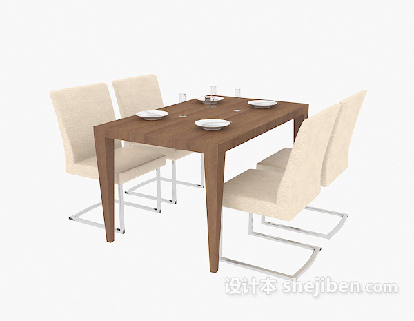 免费休闲实木桌椅组合3d模型下载