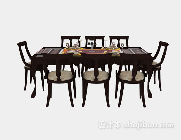 东南亚风格棕色家居餐桌3d模型下载