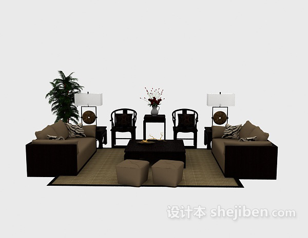 中式风格中式 组合沙发3d模型下载