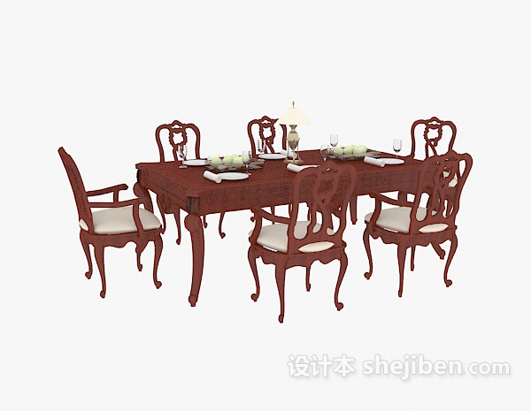 免费欧式红木餐桌3d模型下载