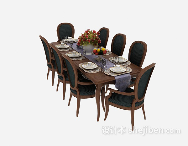 免费美式风格餐桌餐椅3d模型下载