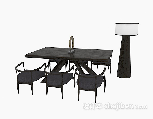 免费黑色美式餐桌椅3d模型下载