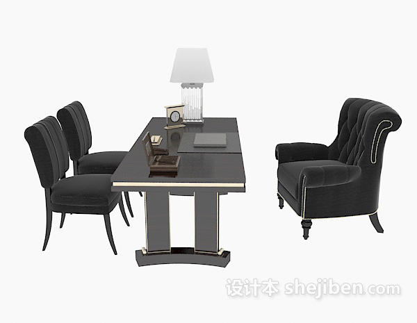 现代风格黑色办公桌椅3d模型下载