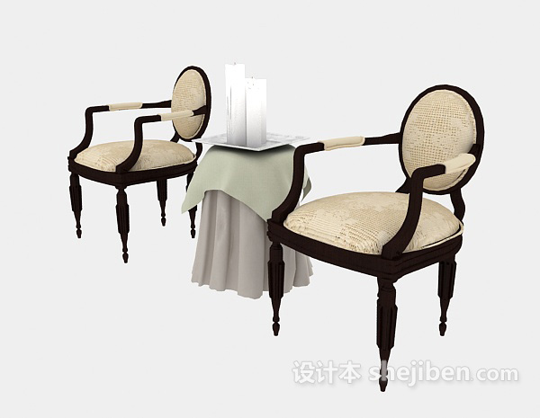 美式扶手桌椅3d模型下载