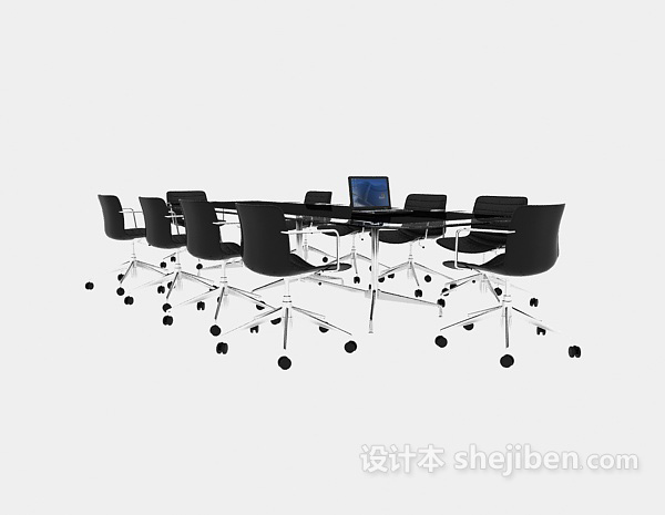 现代风格黑色大型会议桌3d模型下载