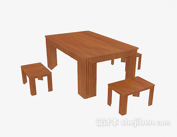 实木方桌3d模型下载