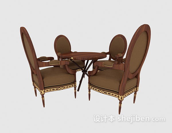 美式豪华桌椅组合3d模型下载