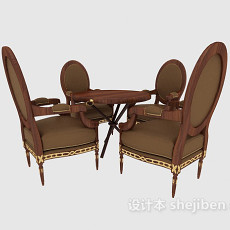 美式豪华桌椅组合3d模型下载