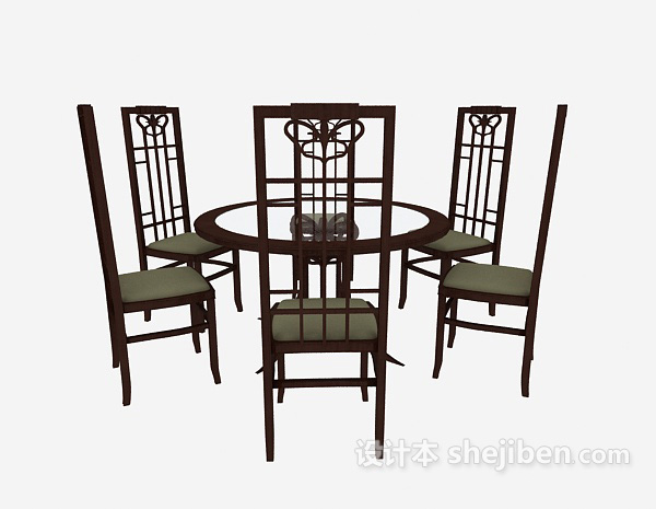 免费中式复古桌椅组合3d模型下载