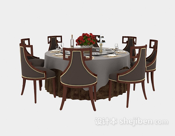 免费美式实木餐桌椅3d模型下载