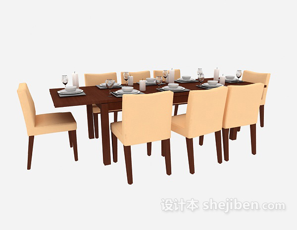 免费简约美式家居餐桌3d模型下载