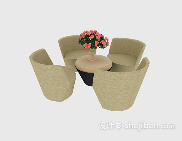 地中海风格简约单人沙发、茶几组合3d模型下载