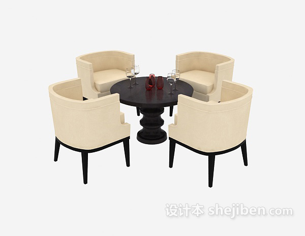 美式家居桌椅组合3d模型下载